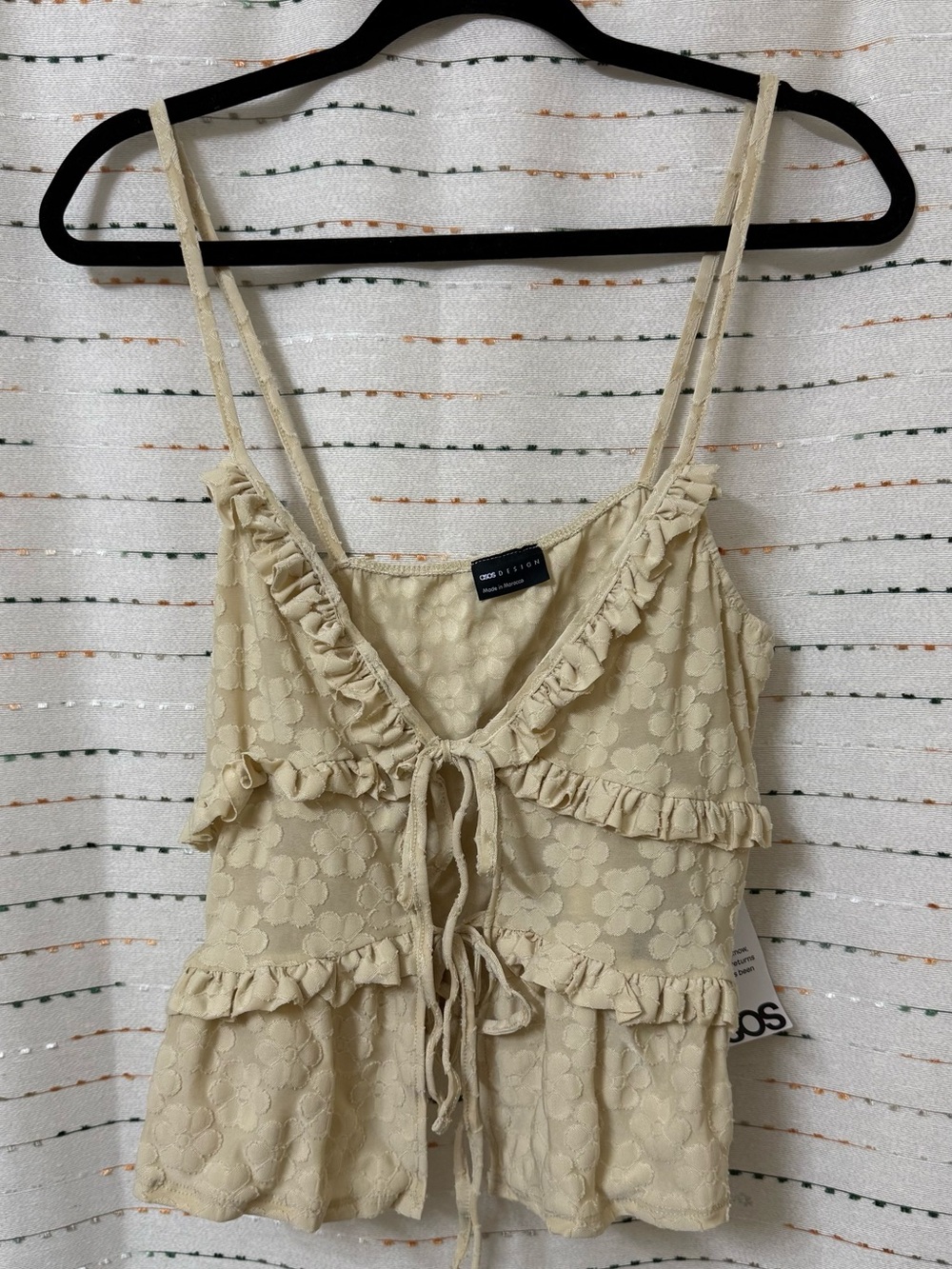 ASOS Cream Floral Ruffle Tie-Front Cami - Picture 1 of 5